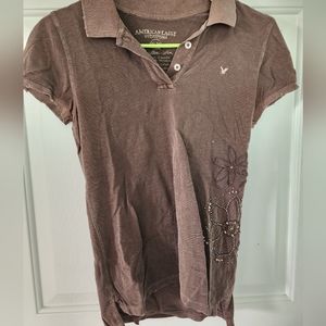American Eagle Embellished Floral polo